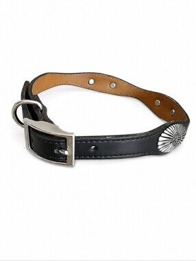 TEXAS LEATHER MFG Black Concho Western Leather Dog Collar NWOT